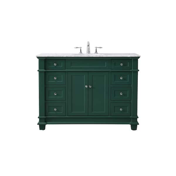 Unbranded Timeless Home 48 in. W x 21.5 in. D x 35 in. H Single Bathroom Vanity in Green with White Marble