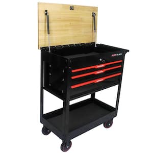 3-Drawer Metal Multi-functional Tool Cart with Wheels and Wooden Top