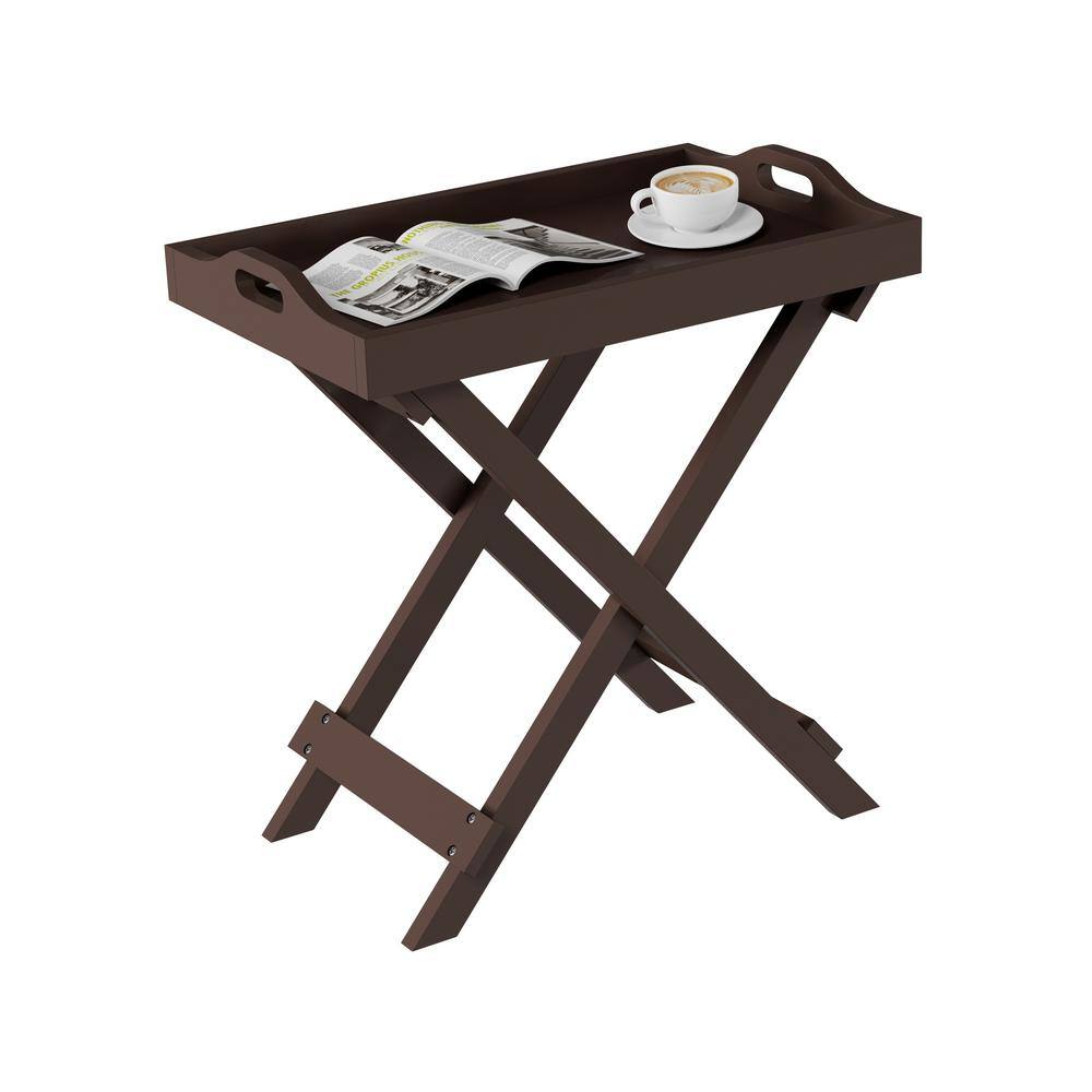 Brown MDF Wood Folding End Table with Removable Tray Top