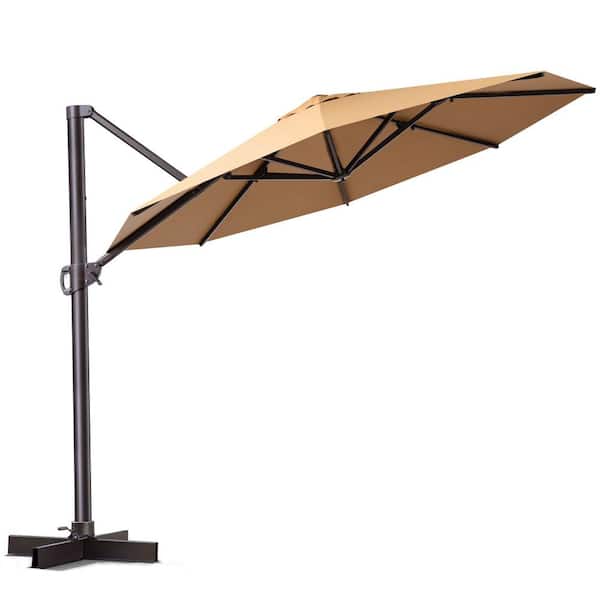 Crestlive Products 11 ft. x 11 ft. Heavy-Duty Frame Octagon Outdoor Cantilever Umbrella in Tan