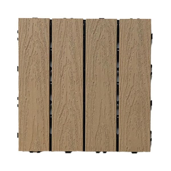 HOMEIBRO 1 ft. x 1 ft. 45 All-Weather Splicing Solid WPC Interlocking Deck Tile in Antique (11-Pack)