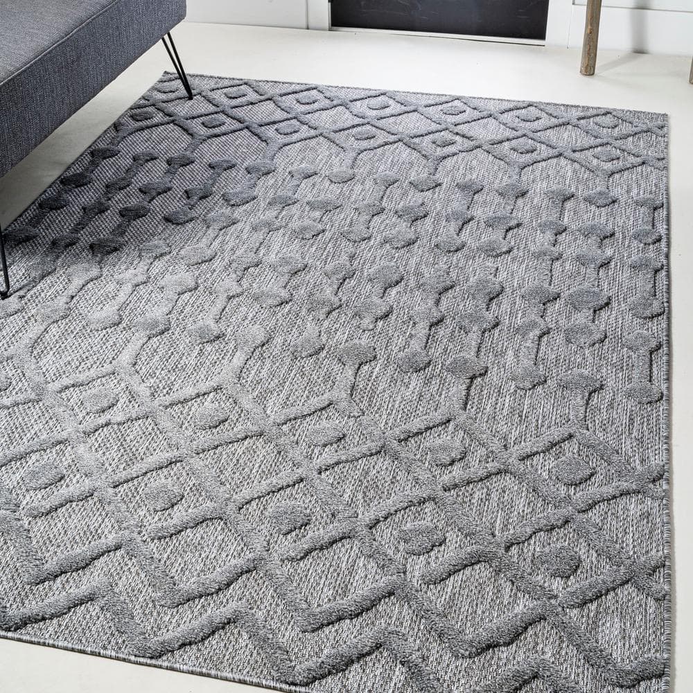 Handmade Reversible Dark Gray Geometric 8' x 10' Synthetic Area Rug