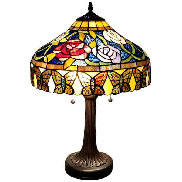 Amora Lighting 23 in. Tiffany Style Table Lamp with Glass Floral Butterfly Style Lamp Shade AM060TL16B - The Home Depot