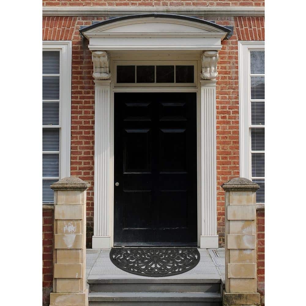 Black Wrought Iron Rubber Semicircle Outdoor Entrance Rug