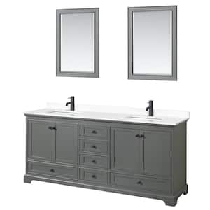 Deborah 80 in. W x 22 in. D x 35 in. H Double Bath Vanity in Dark Gray with White Cultured Marble Top and 24 in. Mirrors