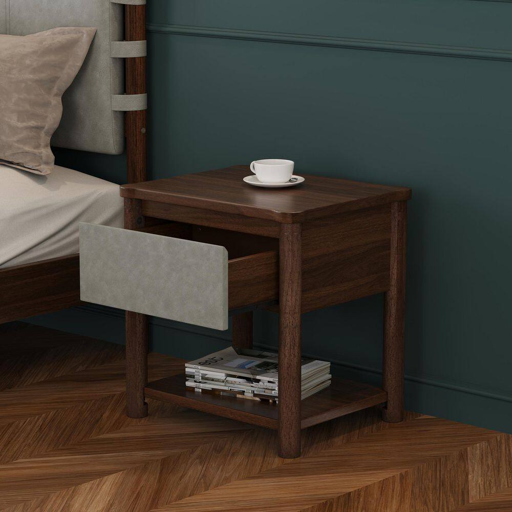 Dulcie Modern Walnut and Light Gray 1-Drawer 21.6 in. W Nightstand with Open Shelf, High Legs
