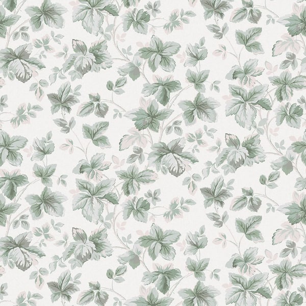 Laura Ashley Autumn Leaves Sage Green Matte Non Woven Removable Paste The Wall Wallpaper Sample