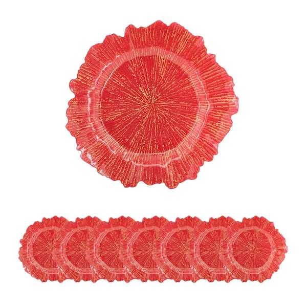 Unbranded 12.9 in. Reef Red Plastic Charger Plate for Dining Table or Events Decorations (Set of 8)