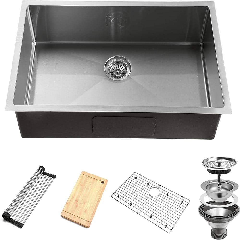 Aoibox Silver 16 Gauge Stainless Steel 32-Inch Single Bowl Undermount  Workstation Kitchen Sink with Accessories SNMX3311 - The Home Depot