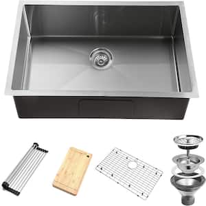 Silver 16 Gauge Stainless Steel 32-Inch Single Bowl Undermount Workstation Kitchen Sink with Accessories