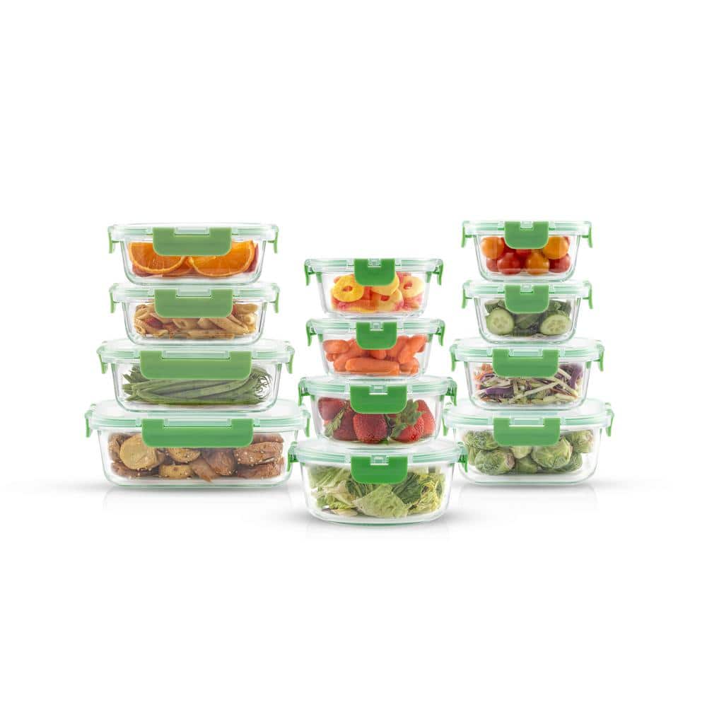 JoyFul 24-Piece Bright Green Glass Storage Containers with Leakproof Lids