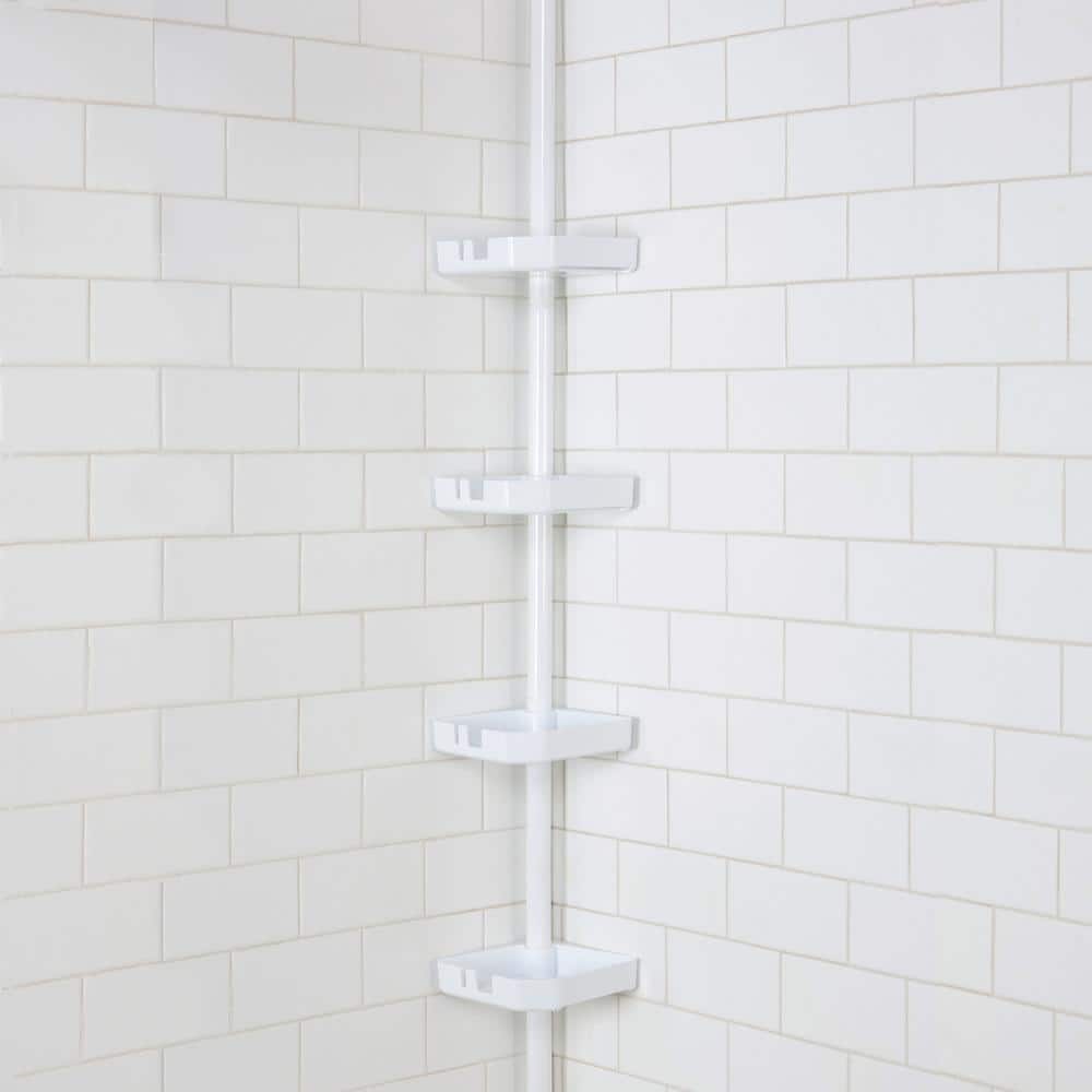 White Metal 4-Tier Tension Mount Shower Organizer Caddy
