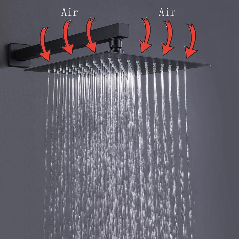 Matte Black Large Square Rain Shower Faucet with Lever Handle