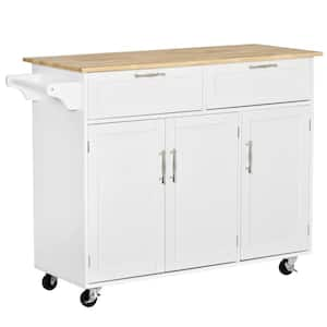 White Kitchen Cart with Drawers Shelf Spice Rack Locking Casters Wheels