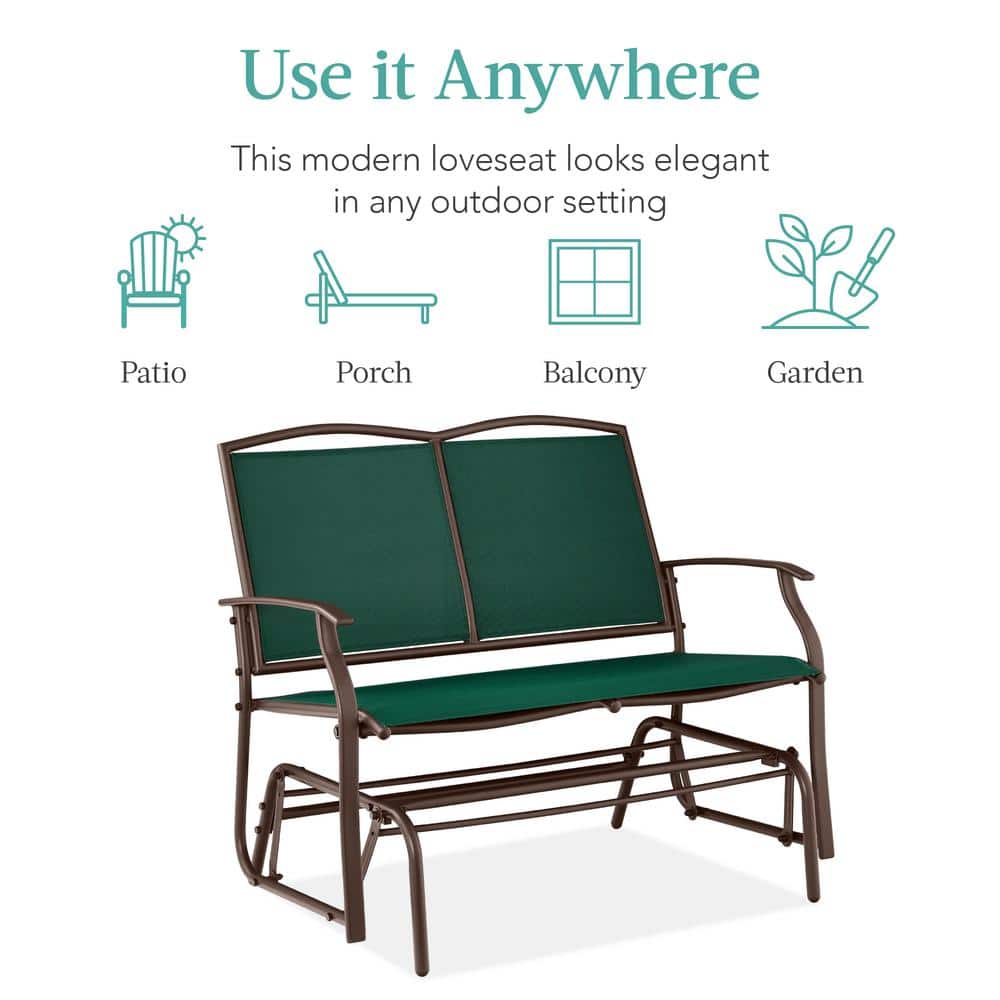 Forest Green and Brown Metal Outdoor Glider Loveseat