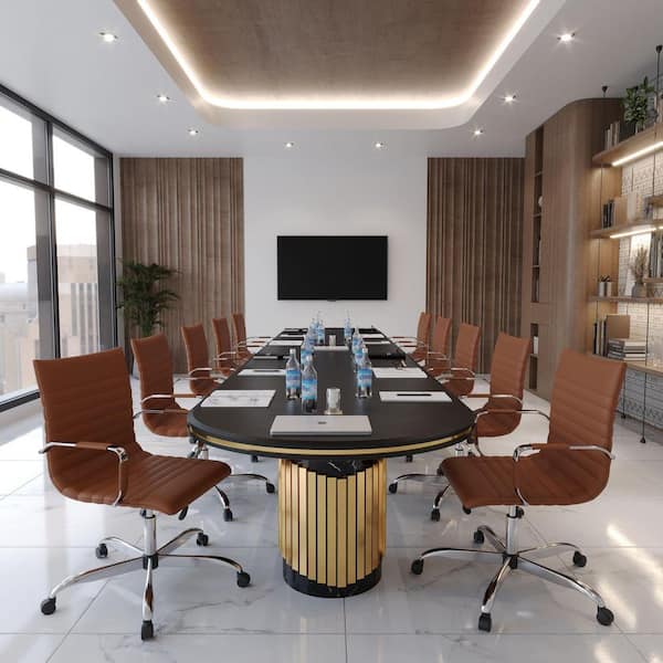 Harris Light Brown Mid-Back Leather Office Chair Chrome Frame Adjustable Height Swivel Tilt Conference Chair