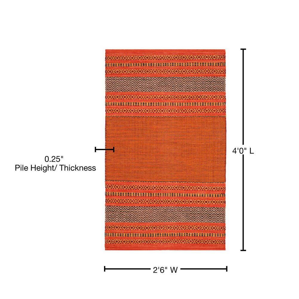 Burnt Orange and Red Handwoven Wool Cotton Striped Area Rug