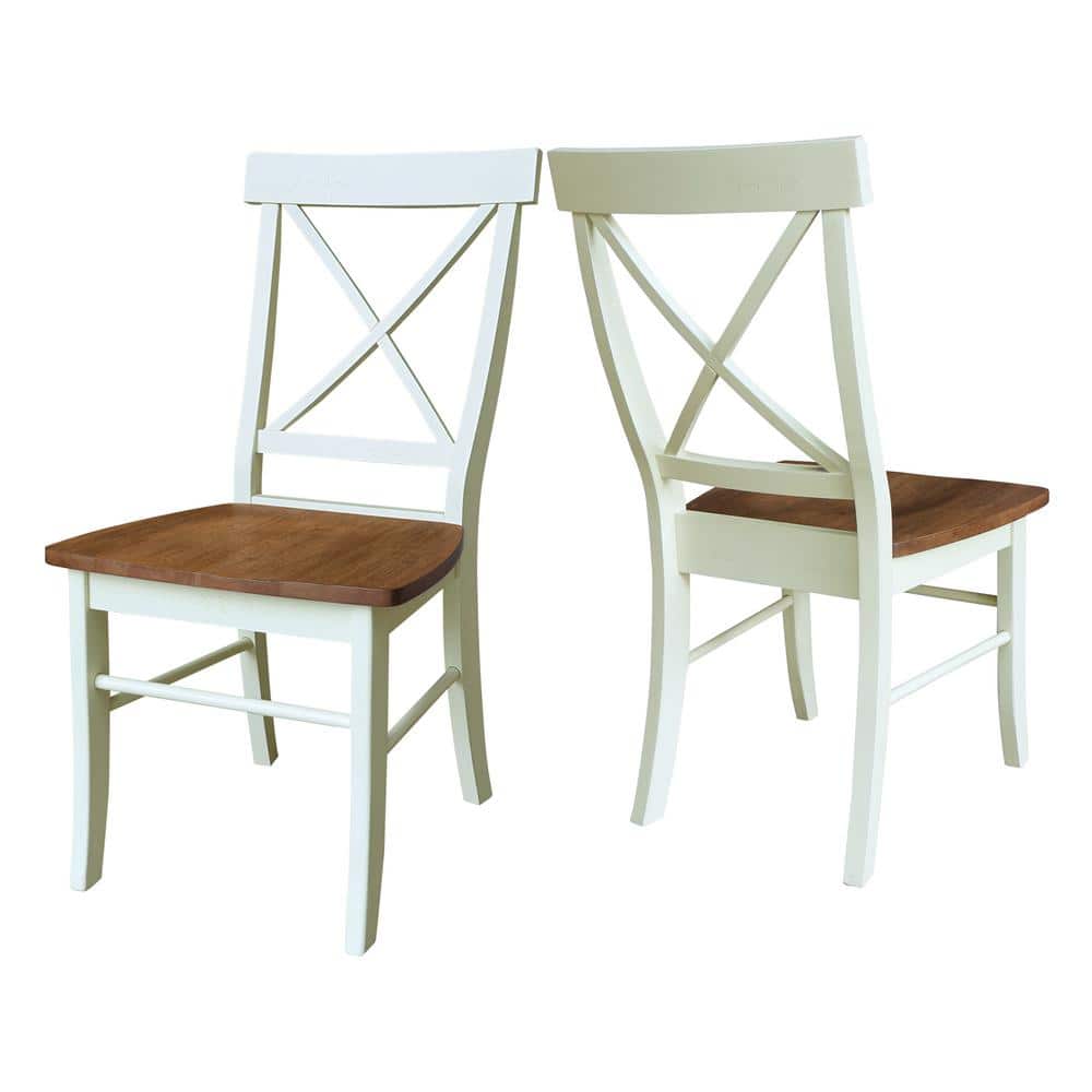 Hickory and Shell Solid Wood Round Pedestal Table Set with High Cross Back Chairs