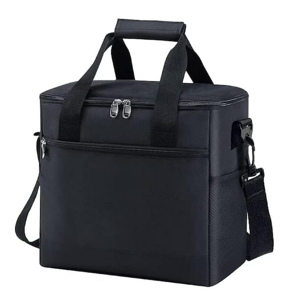 16 qt. 24-Can Insulated Leakproof Cooler Bag with Multi-Pockets, Collapsible Lunch Tote for Picnic, Office in Black