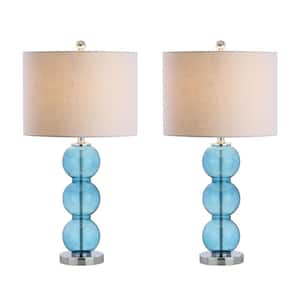 Bella 27 in. Sky Blue/Chrome Glass Triple-Sphere Table Lamp (Set of 2)