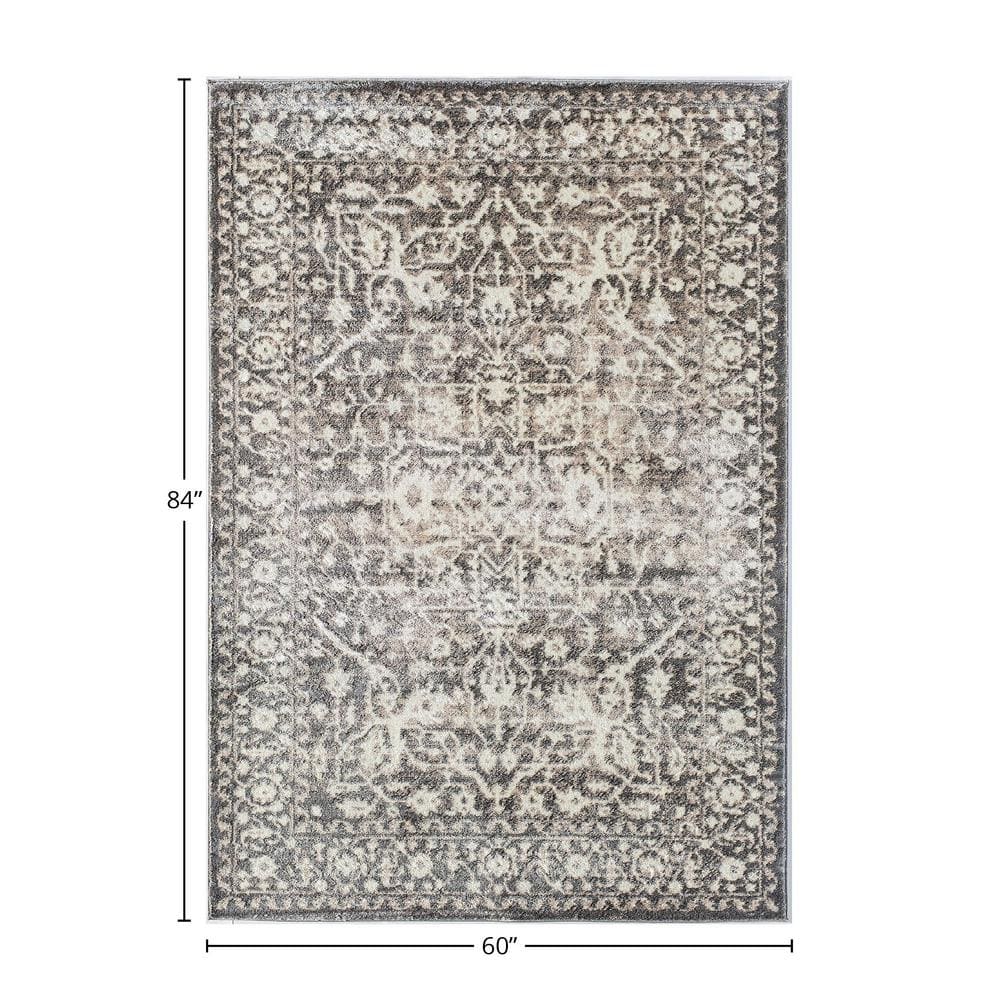 Regal Slate Grey 5' x 7' Synthetic Transitional Area Rug