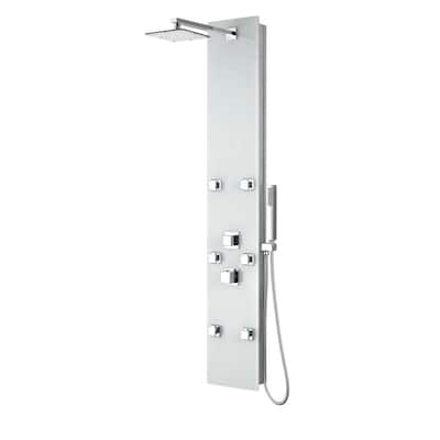 Rhaus 60 in. 6-Jetted Full Body Shower Panel with Heavy Rain Shower and Spray Wand in White (Valve Included)
