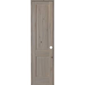 24 in. x 96 in. Knotty Alder 2 Panel Left-Hand Square Top V-Groove Grey Stain Solid Wood Single Prehung Interior Door