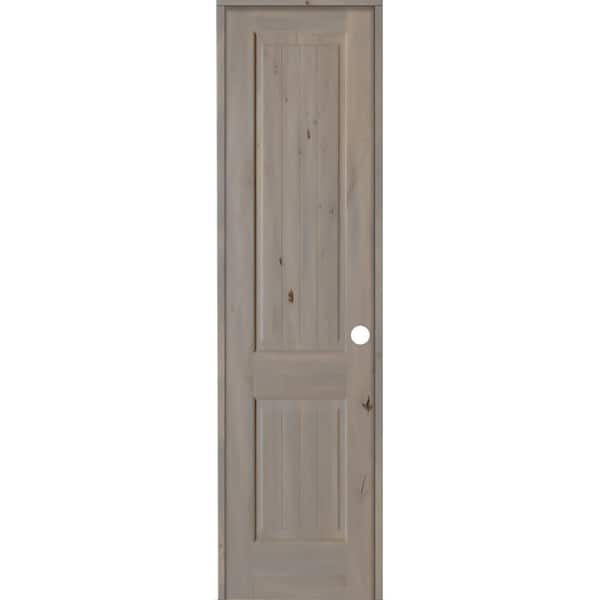 Krosswood Doors 24 in. x 96 in. Knotty Alder 2 Panel Left-Hand Square Top V-Groove Grey Stain Solid Wood Single Prehung Interior Door