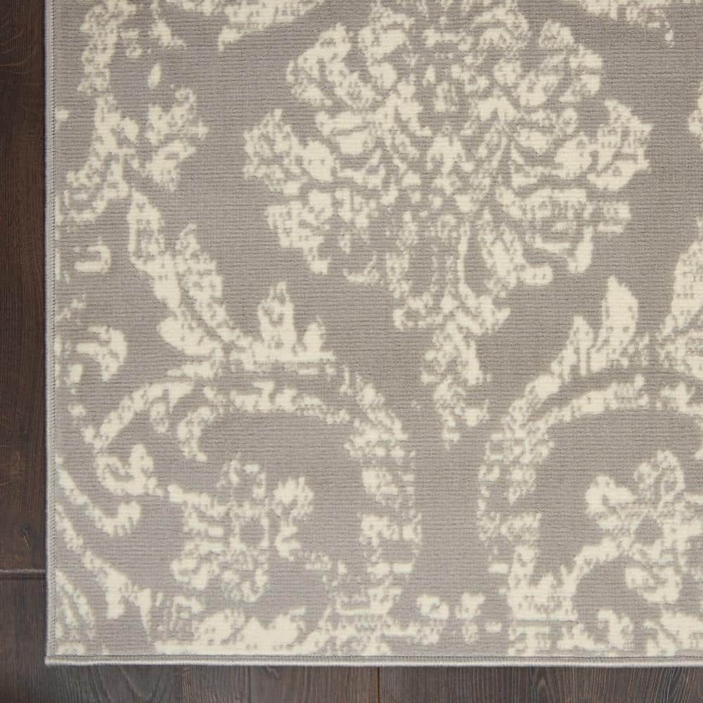 Jubilant Grey 6' x 9' Synthetic Vintage Damask Area Rug