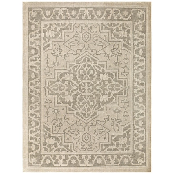 Tulum Taupe Olive 10 ft. x 14 ft. Center Medallion Contemporary Area Rug