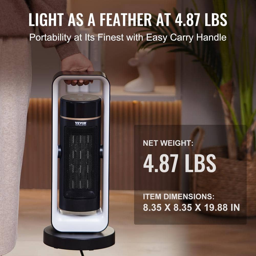 20-inch Black and Silver Ceramic Electric Heater with Thermostat