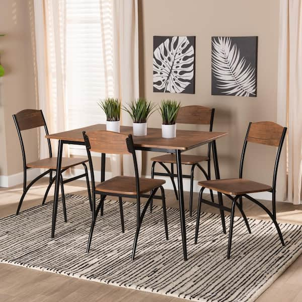 Baxton Studio Neona 5 Piece Walnut Brown and Black Wood Top Dining