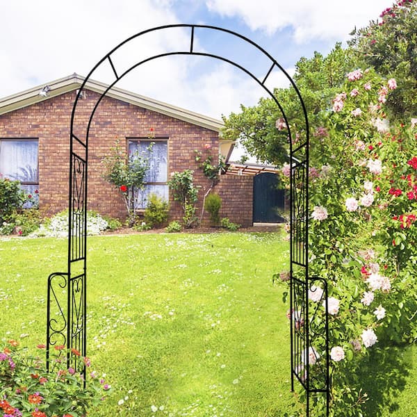 Unbranded 55 x 94.5 in. Garden Trellis, Metal Garden Arch, Garden Arbor Trellis Climbing Plants Support Rose Arch, Black