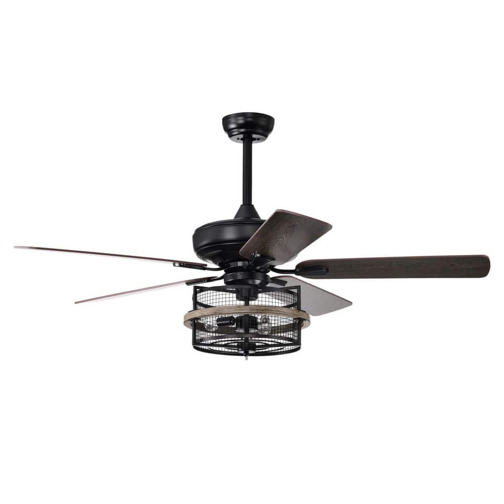 52 in. 5-Blade Indoor Farmhouse Matte Black Ceiling Fan with Remote Control