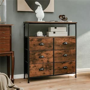 6-Drawer Dresser Brown Fabric Storage Tower Chest of Drawers 2-Tier (31.5 in W. X 35.5 in H.)