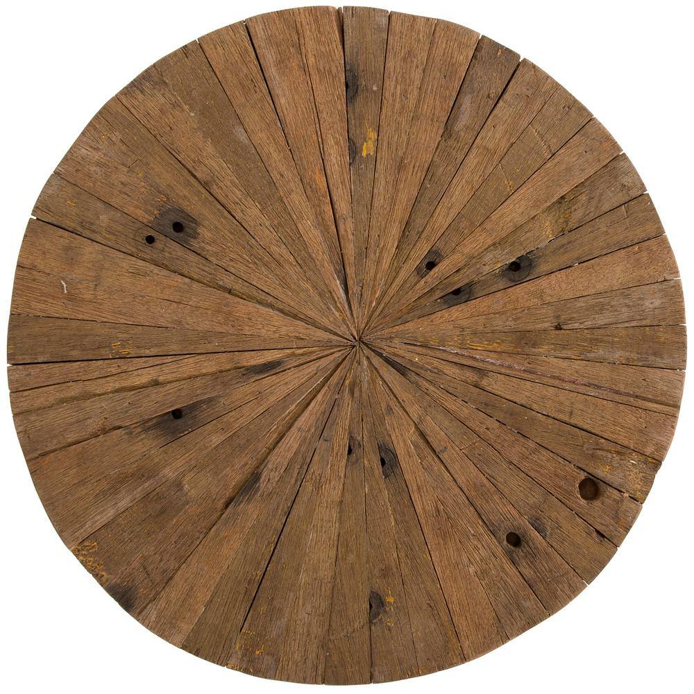 22" Rustic Reclaimed Wood Round End Table with Iron Hairpin Legs