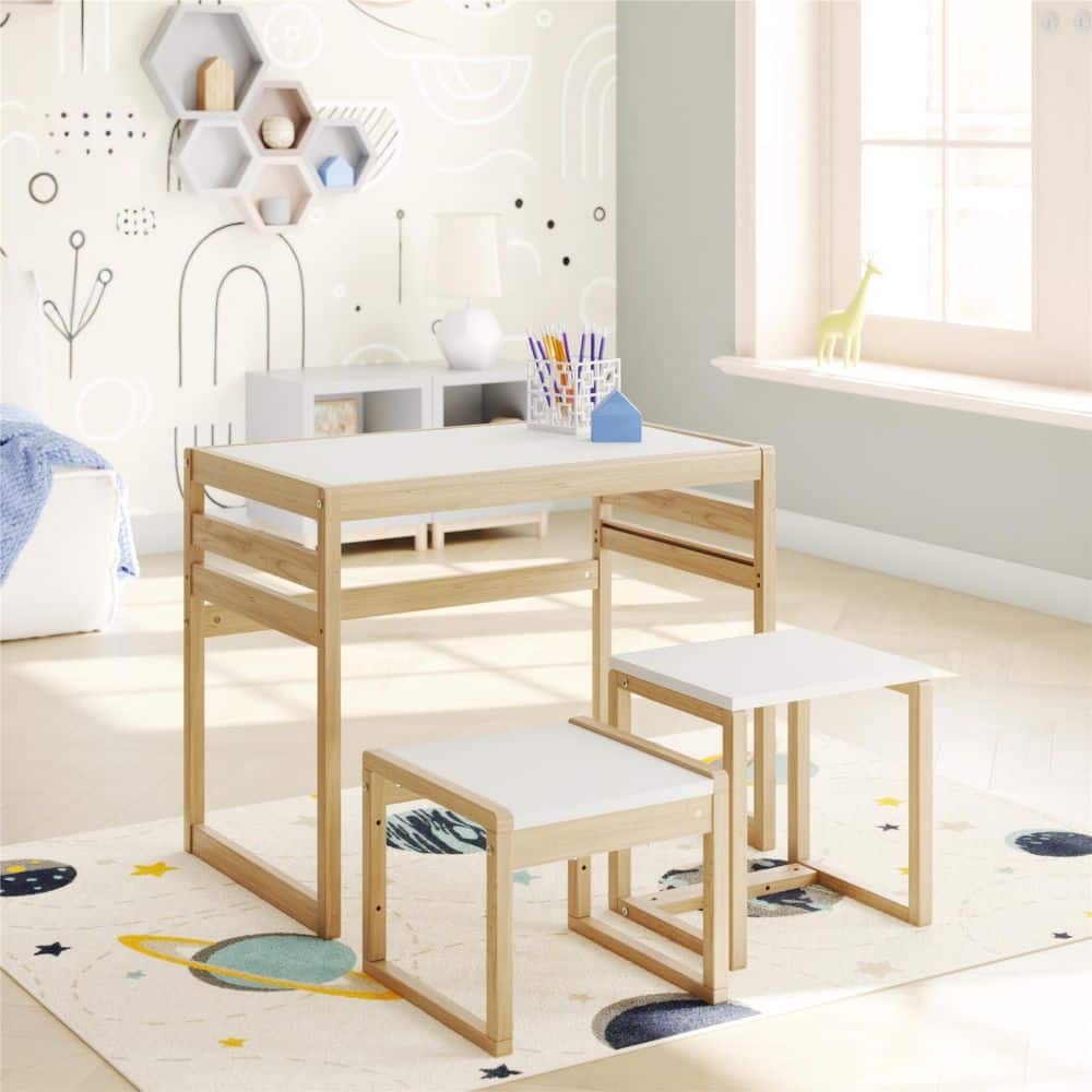 Signy 3-Piece Kids Rectangular Wood Top Blonde/White Activity Table Set
