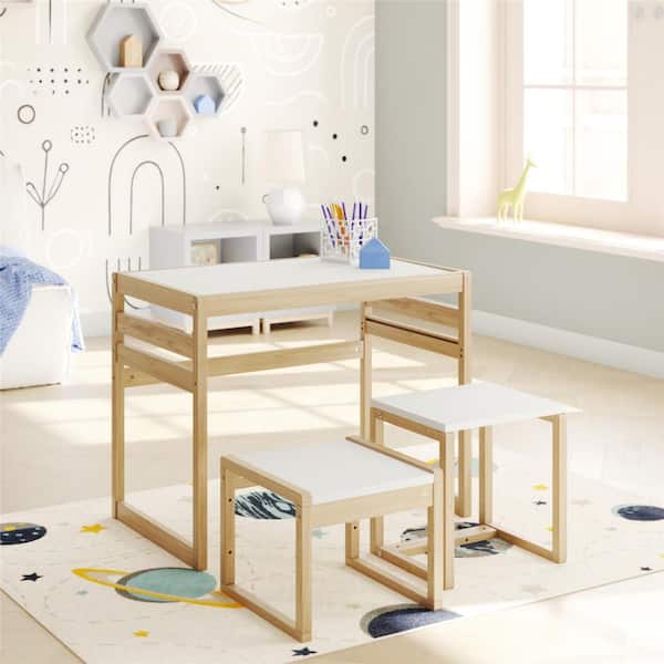 Unbranded Signy 3-Piece Kids Rectangular Wood Top Blonde/White Activity Table Set