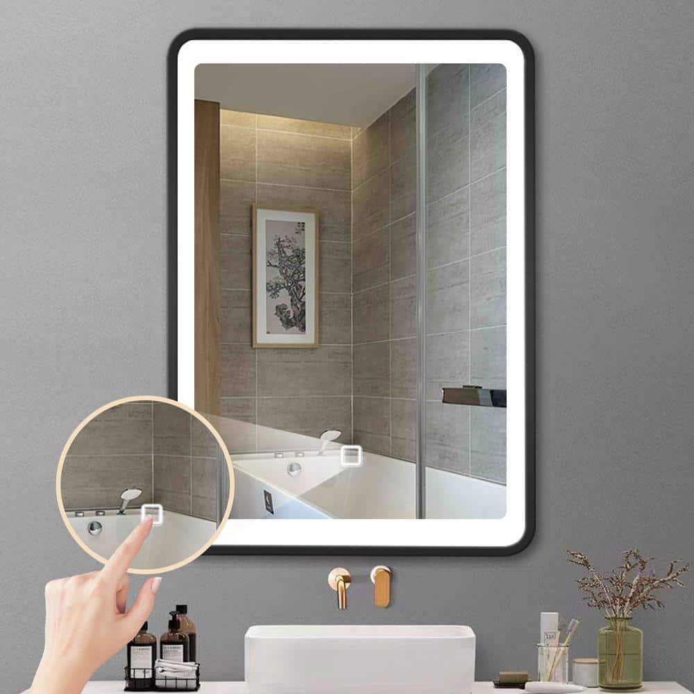24 in. W x 30 in. H Rectangular Iron Medicine Cabinet with Mirror Black fra