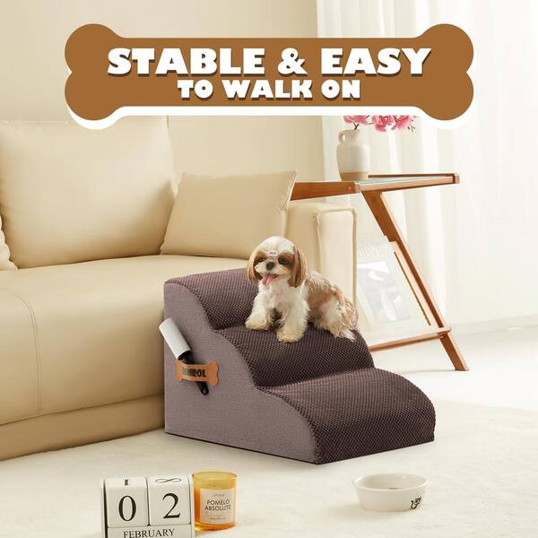 Angel SAR 3 Tier Dog Stairs High Density Foam Pet Furniture for High Bed and Couch with Non Slip Waterproof Fabric Cover Coffee