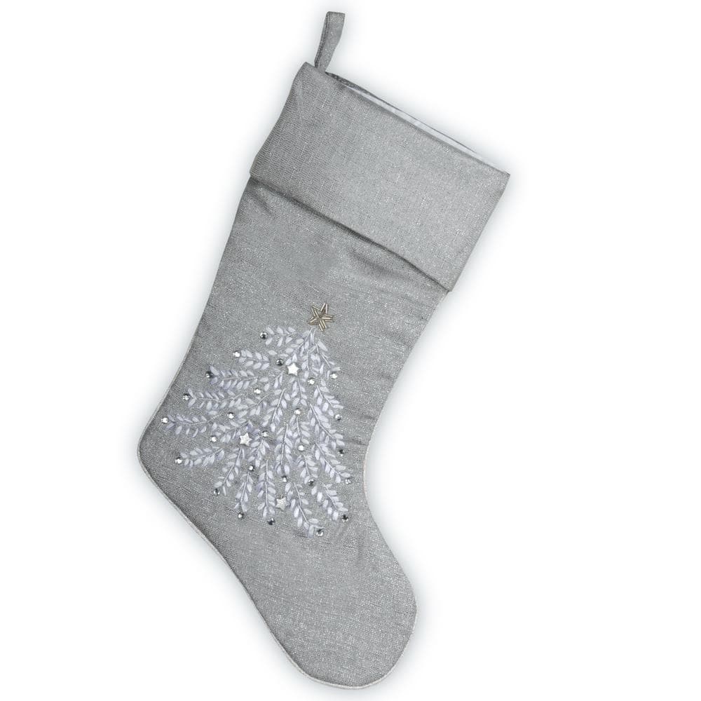 National Tree Company 14 in. x 19 in. Xmas Design Silver Stocking RAC ...