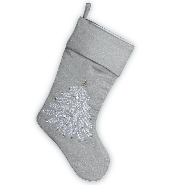 National Tree Company 14 in. x 19 in. Xmas Design Silver Stocking