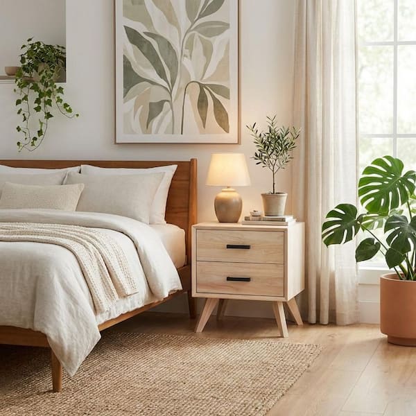 unfinished mid century modern dresser International Concepts Mid Century Modern Unfinished 2-Drawer 22 in. W  Nightstand BD-2502