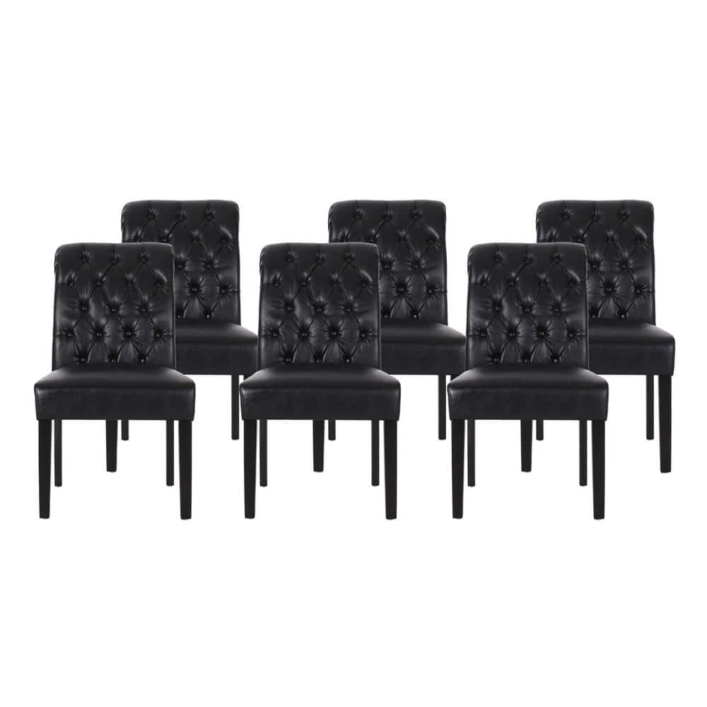Noble House Cullon Midnight Black Tufted Rolltop Faux Leather Dining ...
