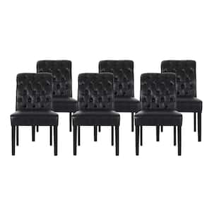 Cullon Midnight Black Tufted Rolltop Faux Leather Dining Chair (Set of 6)