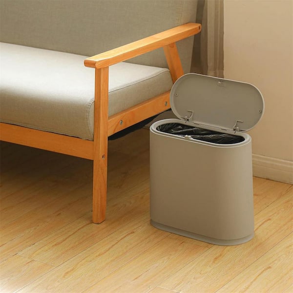 2.4 Gal. Gray Rectangular Plastic Trash Can with Push On Lid HPBZYNWH03 -  The Home Depot