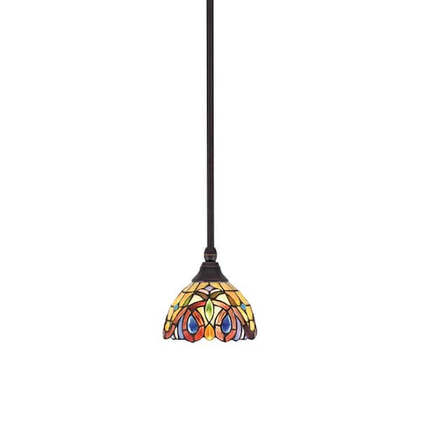Unbranded Sparta 100-Watt 1-Light Dark Granite Shaded Pendant Light with Lynx Art Glass, No Bulb Included