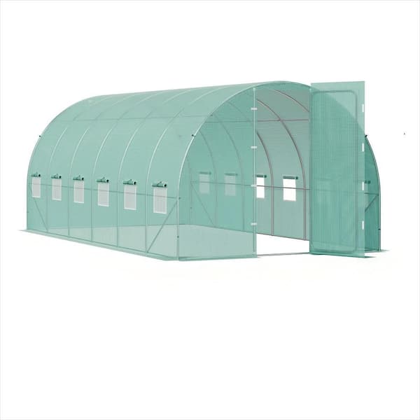 SVOPES 19.4 x 9.7 x 7.4 ft. Walk-in Tunnel Greenhouse, with Galvanized Steel Frame, Green PE Cover, Swing Door and 12-Windows