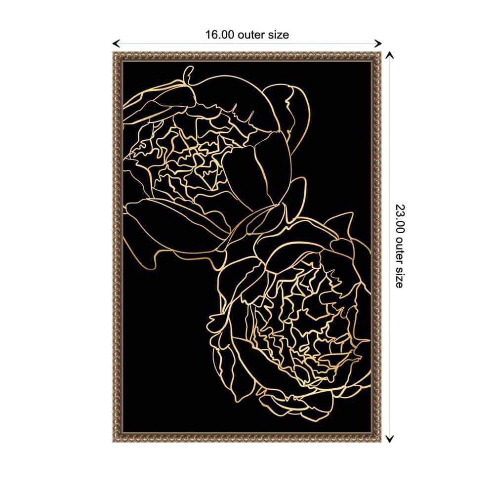 Gold and Black Beaded Framed Botanical Canvas Wall Art
