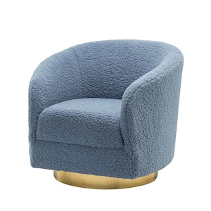 Cadeddu Blue Streamlined Swivel Barrel Chair with Metal Base